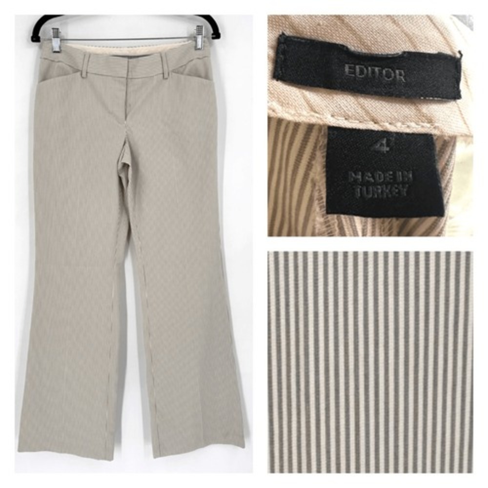 Express Editor Wide-Leg Pants in Beige Pinstripe